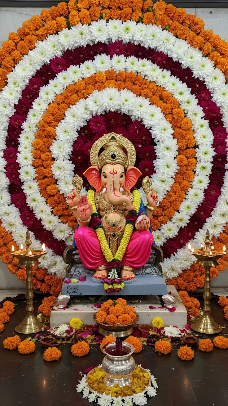 Traditional Ganesh Sthapan floral decoration